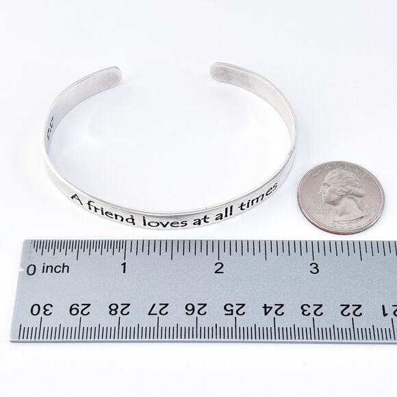 Vintage Sterling Silver 925 Proverbs 17:17 "A Friend Loves" Cuff Bracelet 7.5" - Picture 9 of 9